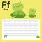 F, frog, Alphabet tracing worksheet for preschool and kindergarten to improve basic writing skills, vector, illustration