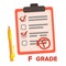F Grade Vector. Fail Exam Mark Isolated Flat Cartoon Illustration