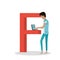 F Letter and Boy Watch Movie on Laptop. ABC Vector