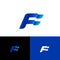 F letter. F monogram. Blue flag on different backgrounds. Forward emblem.