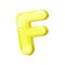 F yellow glossy bright English letter, kids font vector Illustration on a white background