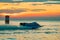 F1 boat with beautiful sky and sea with sunset in Bangsaen Power Boat 2017 at Bangsaen beach in Thailand