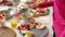 FA17-05-AHD-11. Fun, healthy and colorful breakfast food for children with fresh fruit and snacks. Closeup on group of
