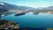 Faakersee - A drone shot of a Faaker lake in Austrian Alps. The lake is surrounded by high mountains. There is a small island