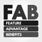 FAB - Feature Advantage Benefits acronym concept