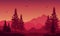 Fabolous scenery trees and mountains at sunset. Vector illustration