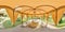 Fabric garden pavilion with table and chairs inside view Image with 3D spherical panorama with 360 degree viewing angle Ready for