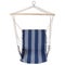 Fabric hammock chair with blue stripes, hanging, on a white background, frontal position