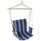 Fabric hammock chair with blue stripes, hanging, on a white background, side view
