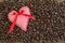 Fabric heart on coffee beans, valentines day or celebrate love image