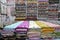 Fabric industry, textile store colorful fabric and silk. fabric background. cotton. linens. rolls of fabrics for sale
