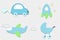 Fabric or paper plaid blue stickers of car, rocket, stroller, airplane