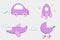 Fabric or paper plaid pink stickers of car, rocket, stroller, airplane