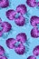 Fabric pattern with big violet palm leaves