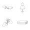 Fabric, scissors for cutting fabrics, hand sewing, dummy for clothes. Sewing and equipment set collection icons in