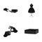 Fabric, scissors for cutting fabrics, hand sewing, dummy for clothes. Sewing and equipment set collection icons in black