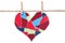 Fabric scraps heart hanging on the clothesline