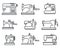 Fabric sew machine icon set, outline style