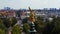 Fabulous aerial view flight drone Gold Angel of Peace column City town Munich