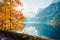 Fabulous autumn scene of Vorderer  Gosausee  lake. Amazing morning view of Austrian Alps, Upper Austria, Europe. Beauty of