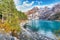 Fabulous autumn view of Oeschinensee Lake