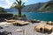 Fabulous beach with wicker loungers on the shore Montenegro