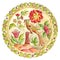 Fabulous bird. Decorative plate in Gzhel style. Russian painted