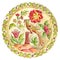 Fabulous bird. Decorative plate in Gzhel style. Russian painted ornament