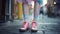 Fabulous free spirited teenager walking in colorful rainbow pastel dress and striped socks - generative AI