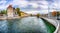 Fabulous historic city center of Lucerne with famous buildings and calm waters of Reuss river