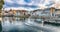 Fabulous historic city center of Lucerne with famous buildings and calm waters of Reuss river