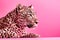 A fabulous pink leopard on a pink background, Generative AI