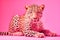 A fabulous pink leopard on a pink background, Generative AI