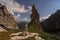 Fabulous rock formations on Campanile di Val Montanaia mountain peak in Italy