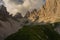 Fabulous rock formations on Campanile di Val Montanaia mountain peak in Italy