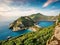 Fabulous spring view of Pirates Bay, Afionas village location.Perfect morning seascape of Ionian Sea. Fantastic outdoor scene of