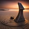 Fabulous sundial against the backdrop of sunset over the mountains