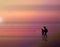 A fabulous sunset on the sea. Father and son