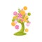 Fabulous tree with candy and orange slice on the branches. Vector illustration on white background.