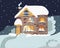 Fabulous two-storey house in a winter landscape. Feast of the Nativity of Christ. Weekend grandparents house. Design for