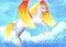 Fabulous unicorn - fire-breathing pegasus. Children`s drawing