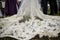 Fabulous wedding dress with petals on