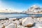 Fabulous winter scenery of A village. Norwegian fishing village, with the typical rorbu houses