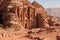 Facade of Ad-Deir Monastery in Petra Jordan. Monastery carved into sandy rocks is one of most famous sights of Petra. Facade of