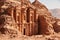 Facade of Ad-Deir Monastery in Petra Jordan. Monastery carved into sandy rocks is one of most famous sights of Petra. Facade of