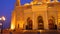 Facade of Al Noor Mosque in Sharjah Emirates. Night view illuminated building.