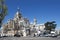 Facade of Almudena cathedral in Madrid seen from Bailen street,