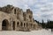 The facade of the ancient Greek theater Odeon of Herodes Atticus in Athens, Greece