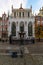 Facade of Artus Court. Branch of the GdaÅ„sk Museum with Neptune`s fountain in front of