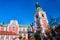 facade of the Baroque Catholic Church with belfry